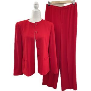 Linda Allard for Ellen Tracy Cherry Red 100% Wool Pant Suit